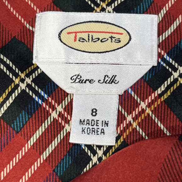 Talbots Silk Plaid Sleeveless Blouse Tank Top Womens 8 Red Tartan Cowl Ruched - Picture 7 of 10
